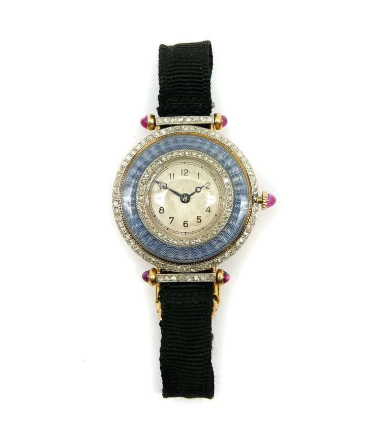 Enamel, diamond and ruby lady's wristwatch